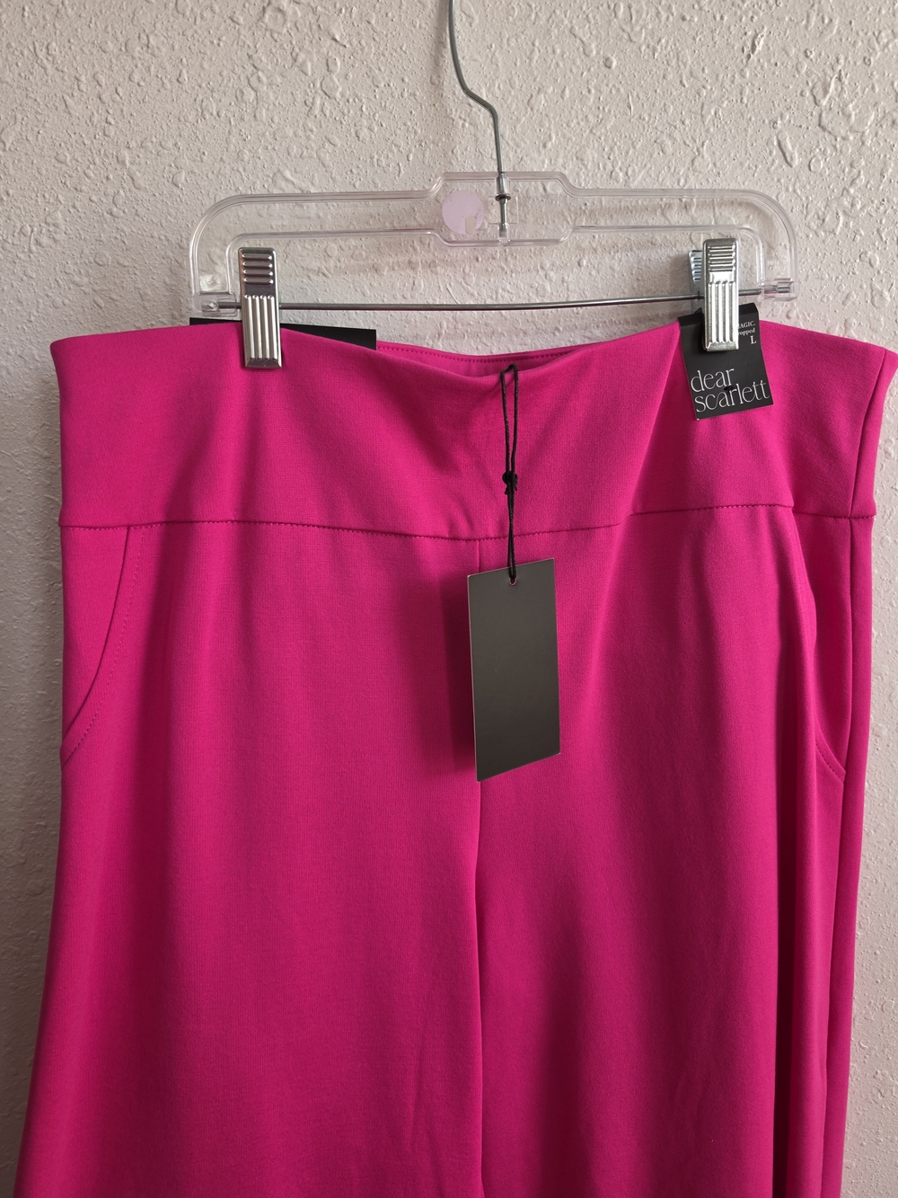 Dear Scarlett Magic Cropped Pants Large Hot Pink Wide Leg Pull On NWT - Picture 6 of 8